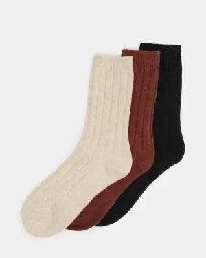 3 PACK BOOT SOCKS TAN MULTI