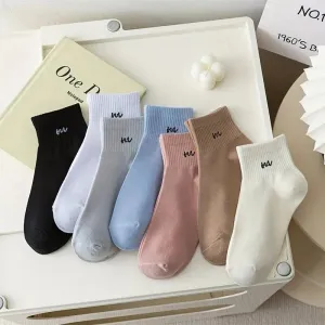 5-Pairs Letter Print Cotton Ankle Socks Comfy & Breathable Sports Short Socks Women's Soft & Comfy Short Socks