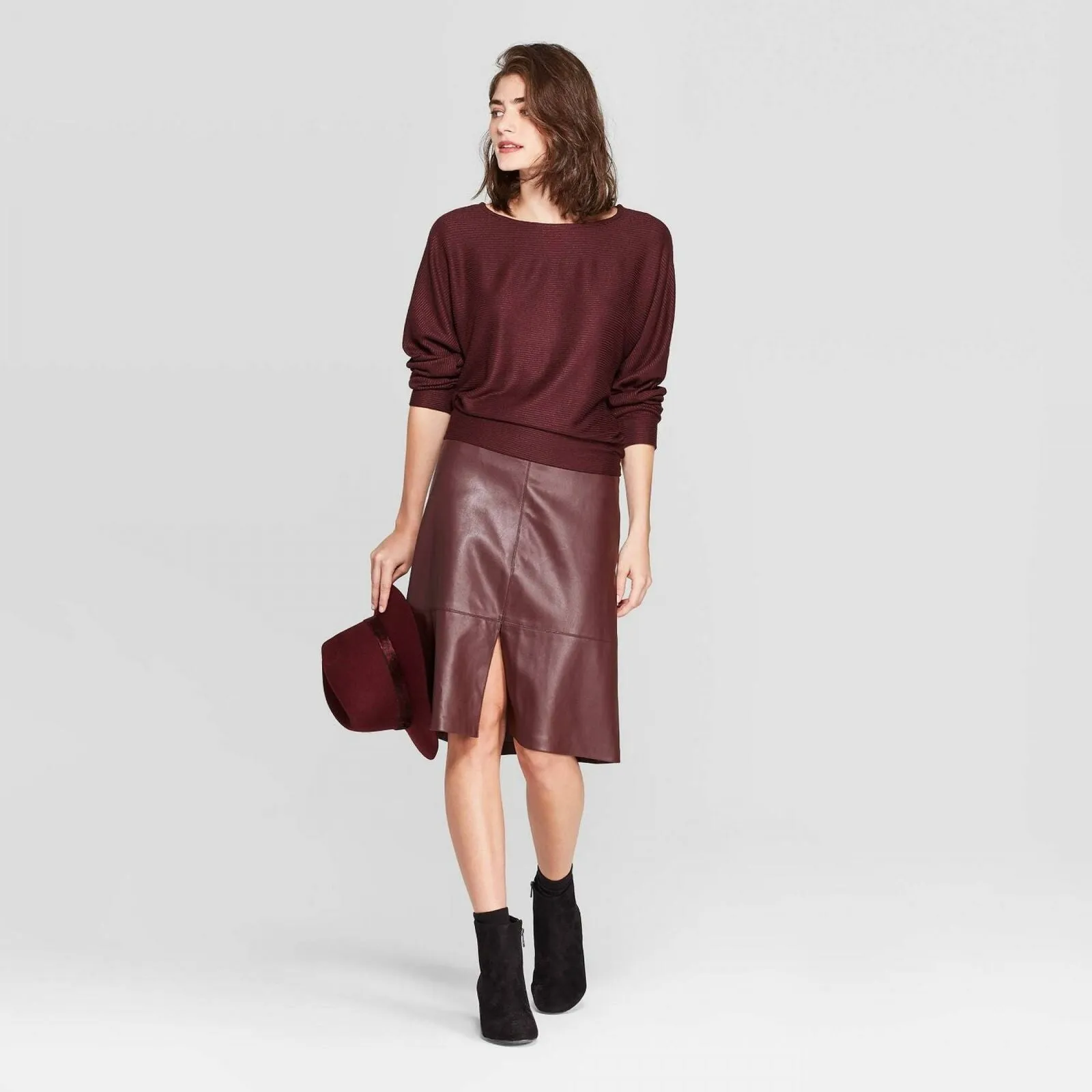 A New Day Women's Casual Fit Dolman Long Sleeve Boat Neck Rib Knit T-Shirt