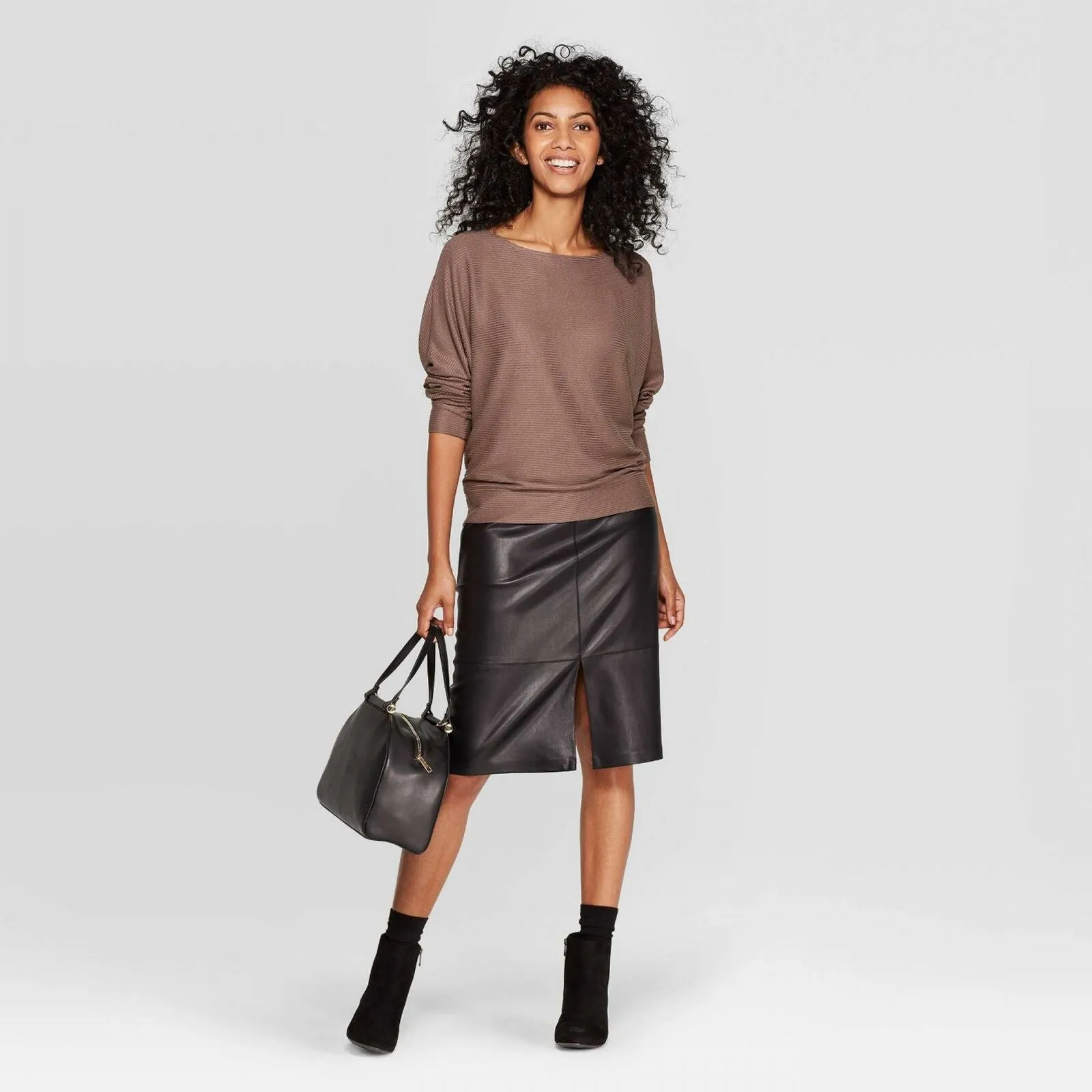 A New Day Women's Casual Fit Dolman Long Sleeve Boat Neck Rib Knit T-Shirt