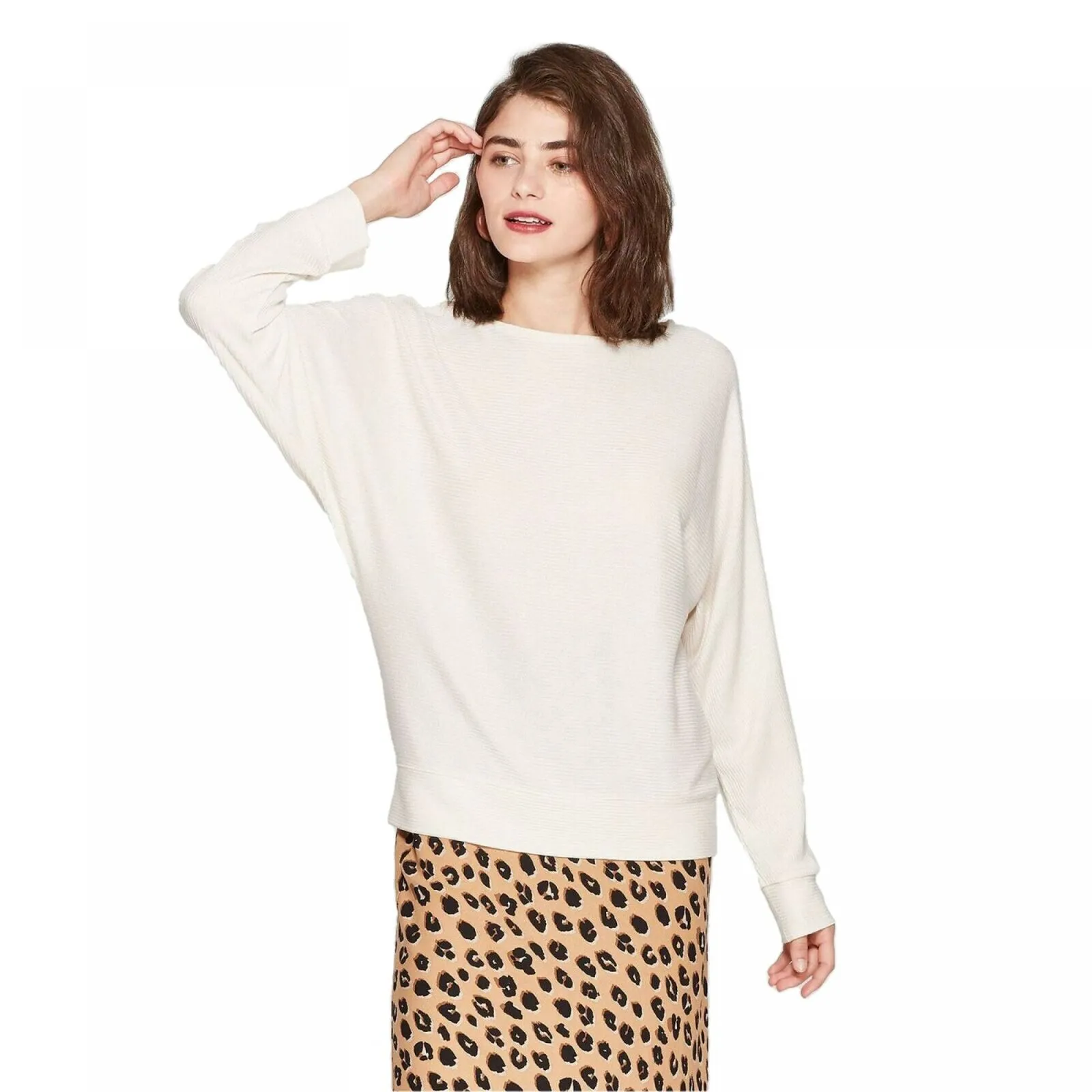 A New Day Women's Casual Fit Dolman Long Sleeve Boat Neck Rib Knit T-Shirt