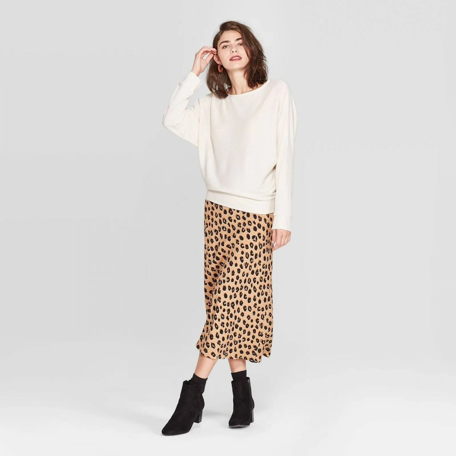 A New Day Women's Casual Fit Dolman Long Sleeve Boat Neck Rib Knit T-Shirt