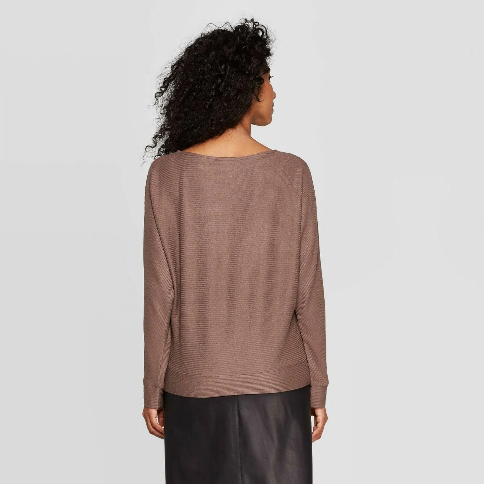 A New Day Women's Casual Fit Dolman Long Sleeve Boat Neck Rib Knit T-Shirt