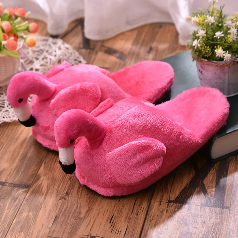 Animal Slippers Winter Women Home Slippers Indoor Warm Flamingo Cartoon