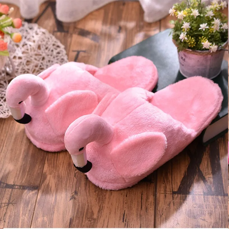 Animal Slippers Winter Women Home Slippers Indoor Warm Flamingo Cartoon
