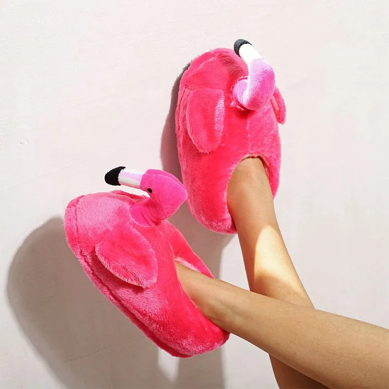 Animal Slippers Winter Women Home Slippers Indoor Warm Flamingo Cartoon