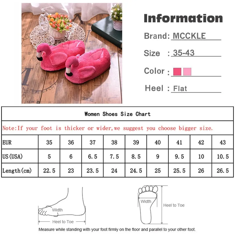 Animal Slippers Winter Women Home Slippers Indoor Warm Flamingo Cartoon
