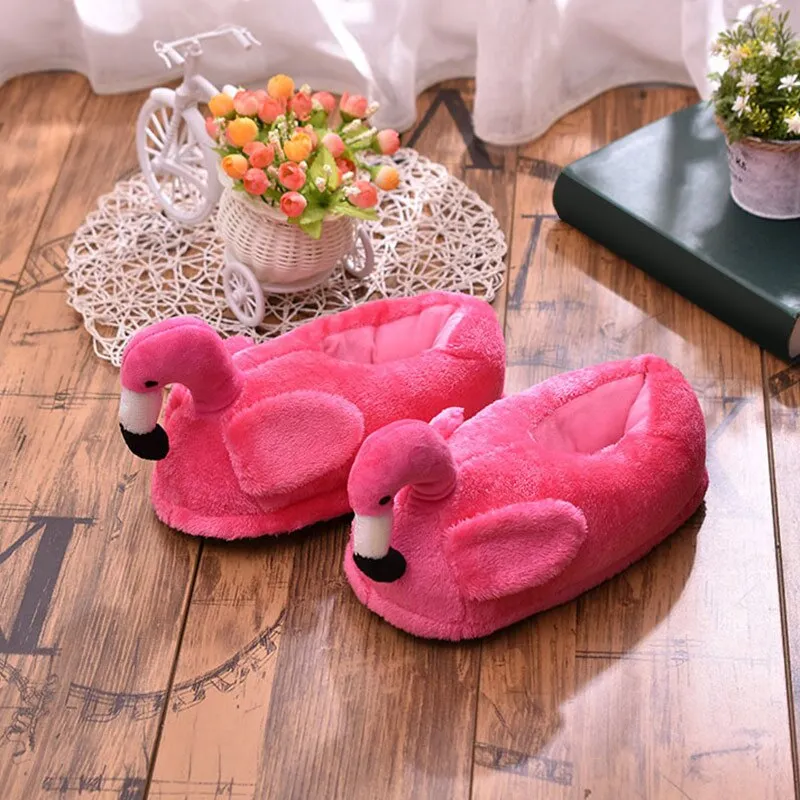 Animal Slippers Winter Women Home Slippers Indoor Warm Flamingo Cartoon