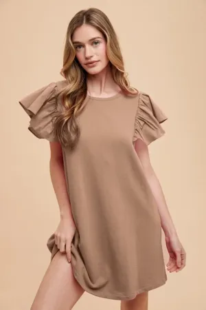 Annie Wear Round Neckline Ruffle Sleeve Relaxed Knit Dress
