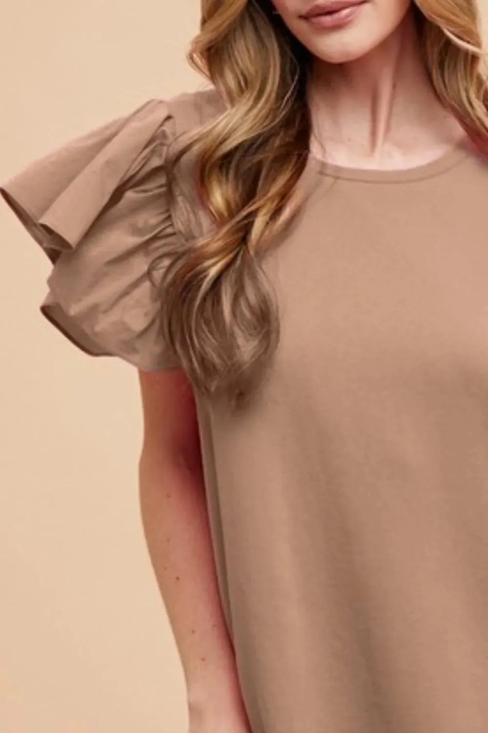 Annie Wear Round Neckline Ruffle Sleeve Relaxed Knit Dress