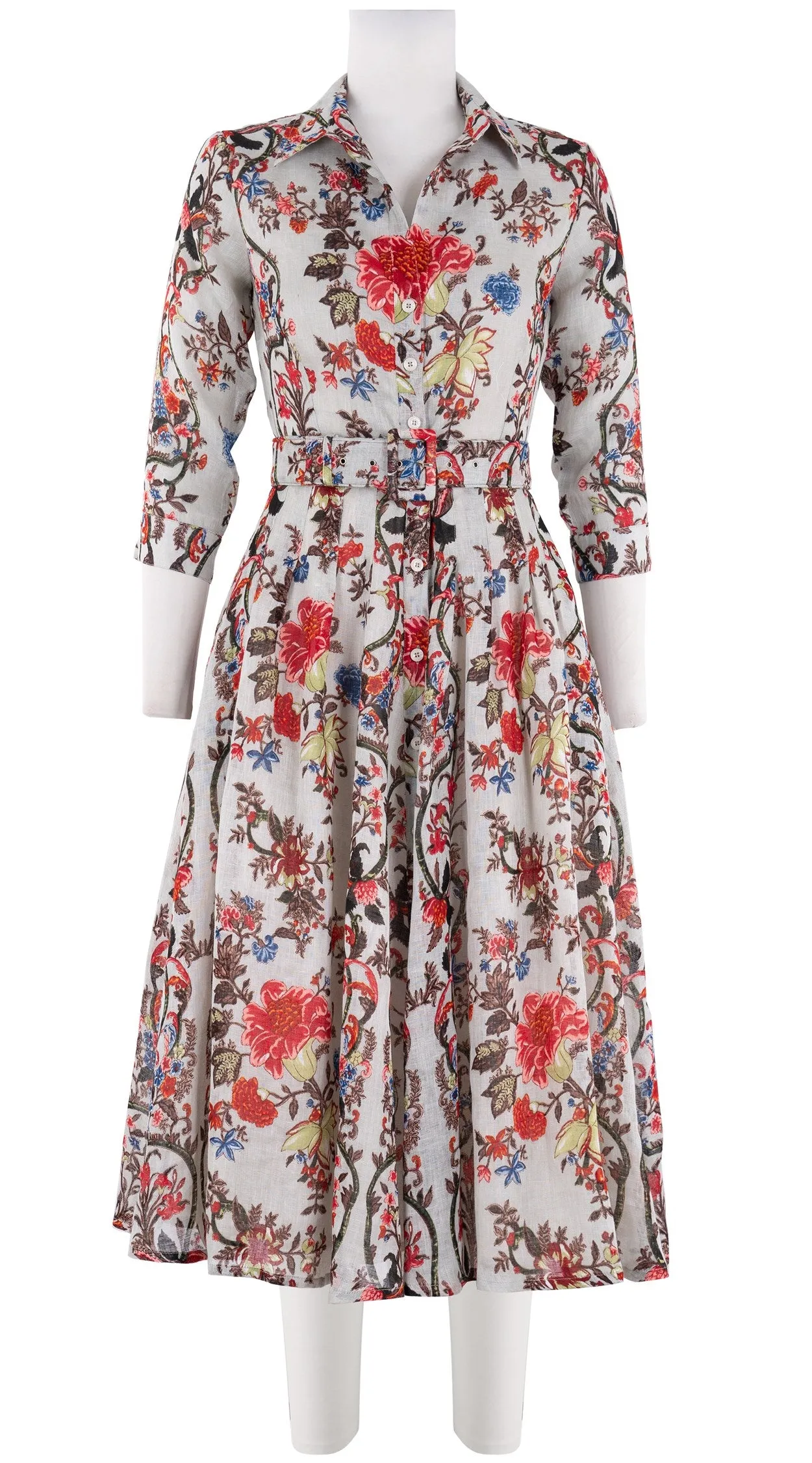 Audrey Dress #3 Shirt Collar 3/4 Sleeve Midi Length Linen (Chinese Panel)