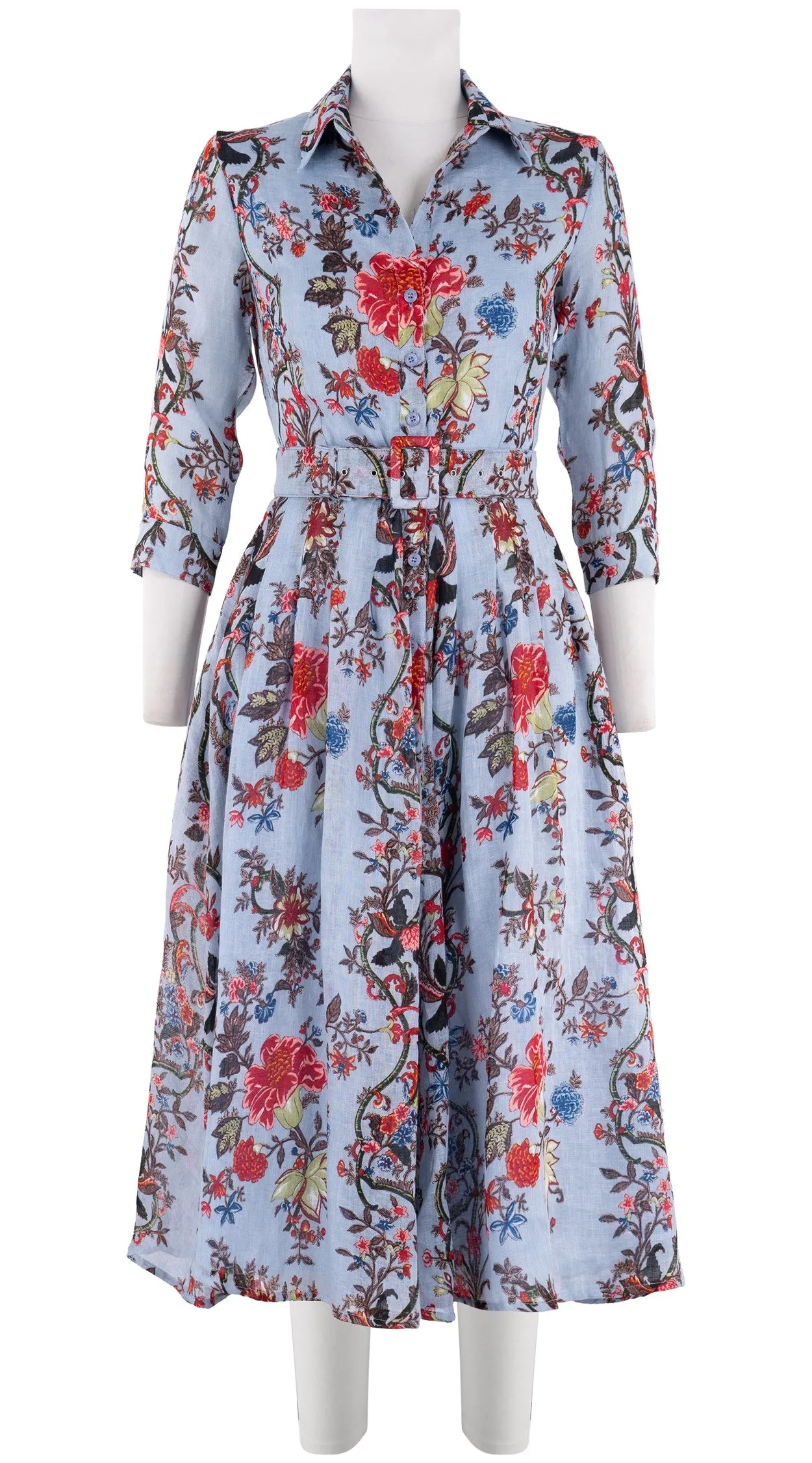 Audrey Dress #3 Shirt Collar 3/4 Sleeve Midi Length Linen (Chinese Panel)