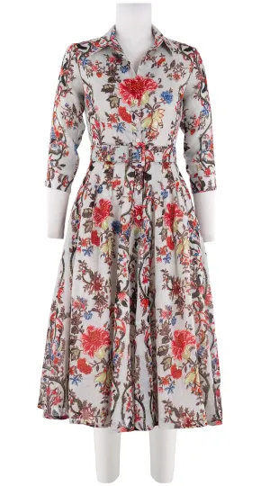 Audrey Dress #3 Shirt Collar 3/4 Sleeve Midi Length Linen (Chinese Panel)