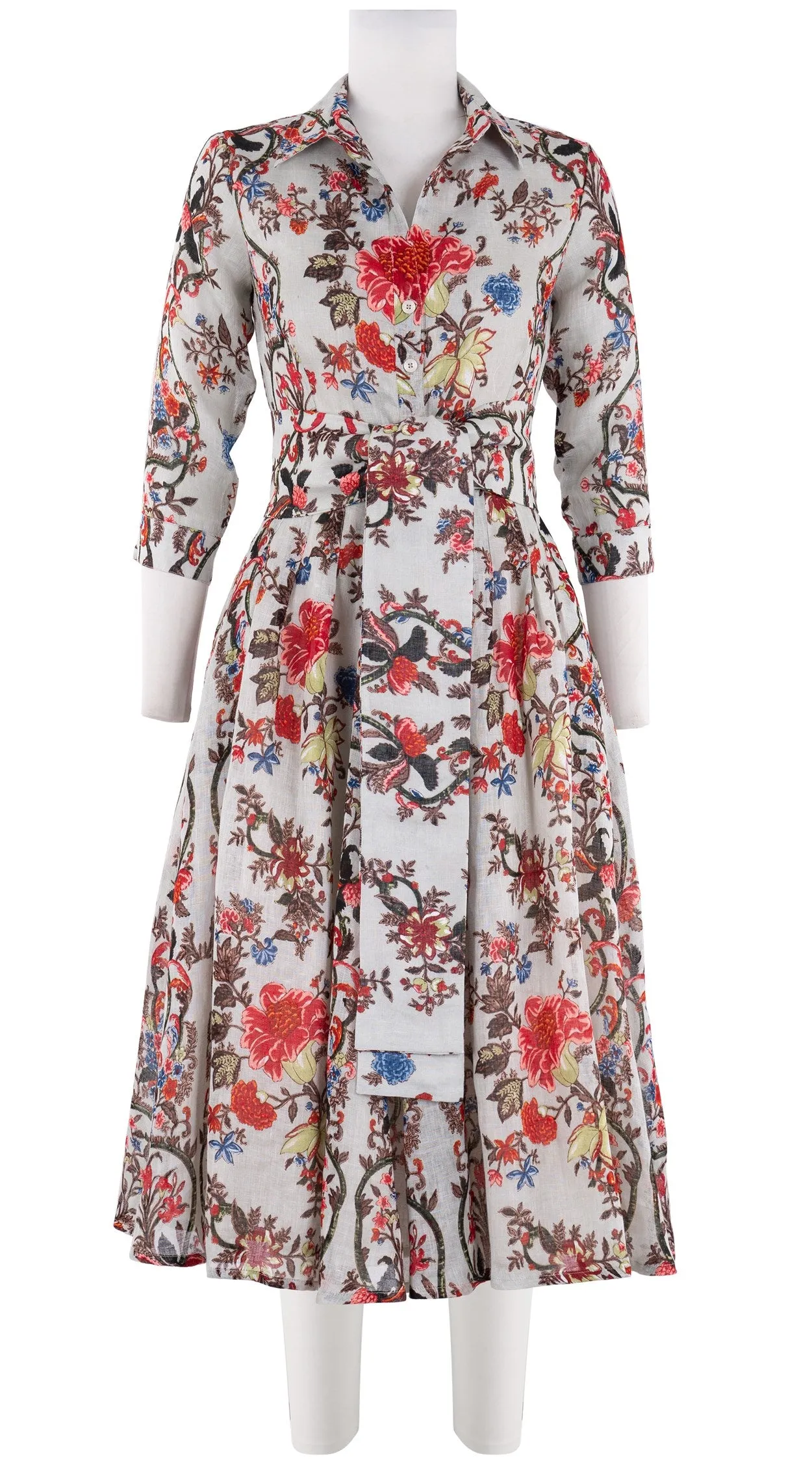 Audrey Dress #3 Shirt Collar 3/4 Sleeve Midi Length Linen (Chinese Panel)