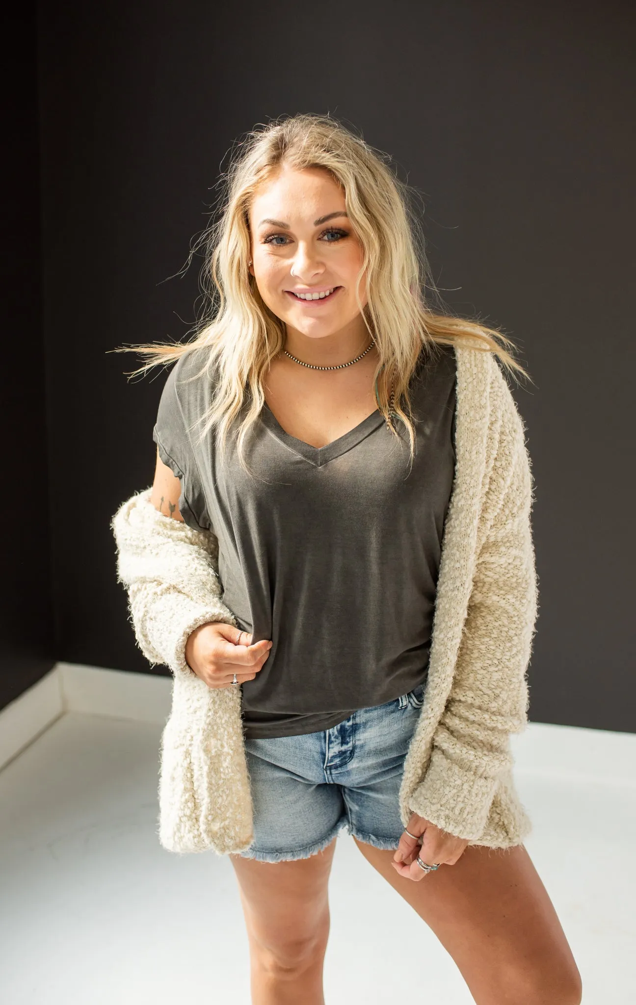 Beige Cozy   Fuzzy Button Front Sweater