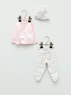 Bi Organic V-Neck Long Sleeve Printed Premature Baby Girl 3-Piece Set