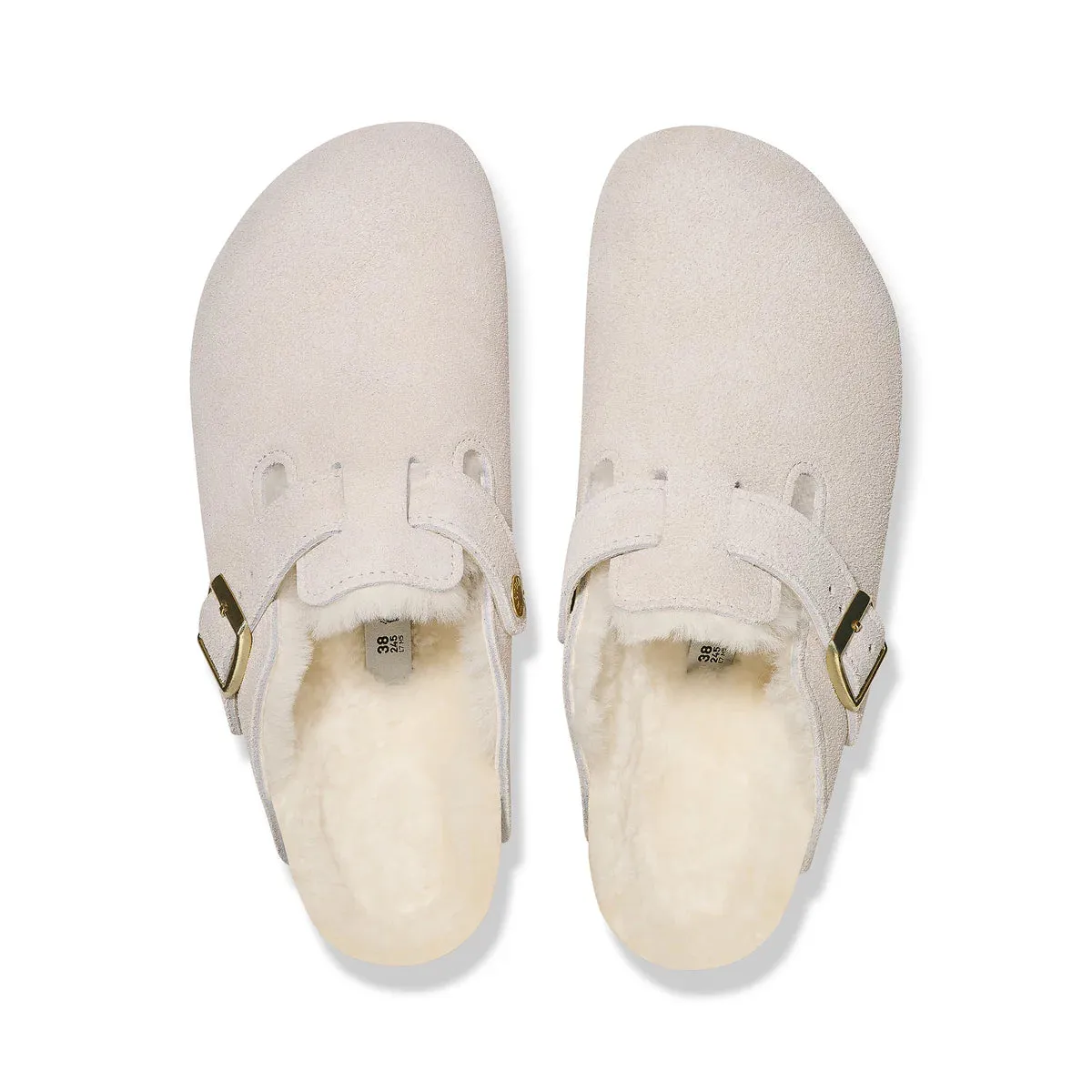 Birkenstock Boston Shearling in Antique White Suede (Narrow)