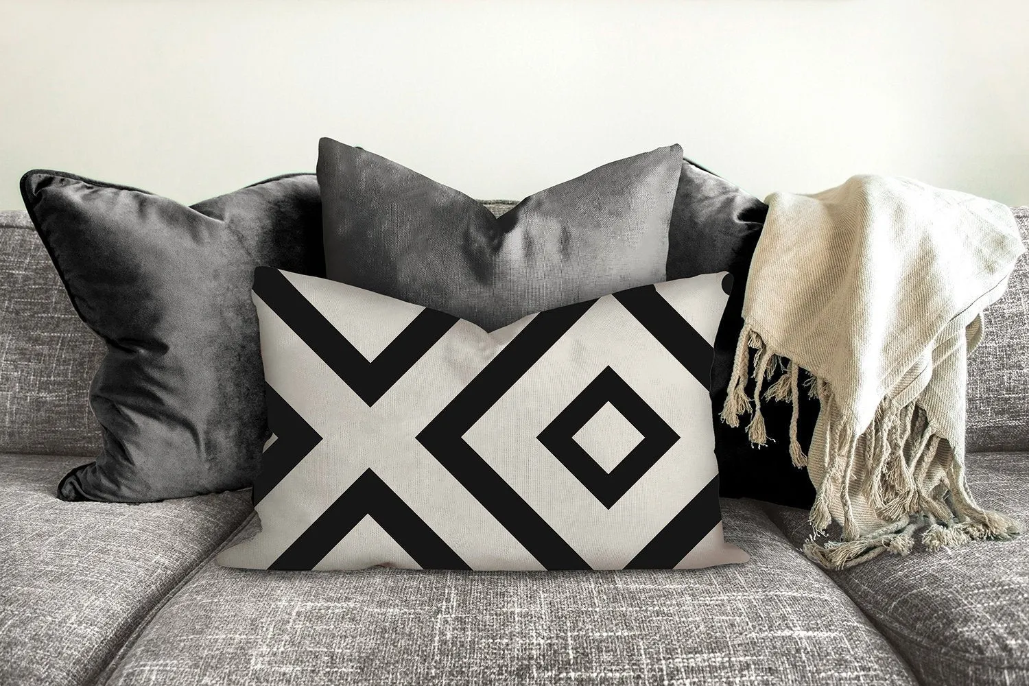 Black and white XO Geometric throw pillow, linear pattern, modern pillow, Interior decor, home decor, pillow cover and insert, accent pillow