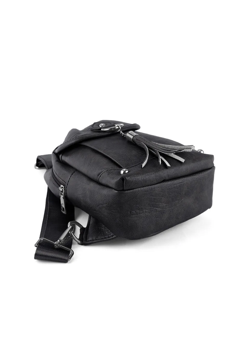 Black Vintage Large Capacity Tassel Sling Bag