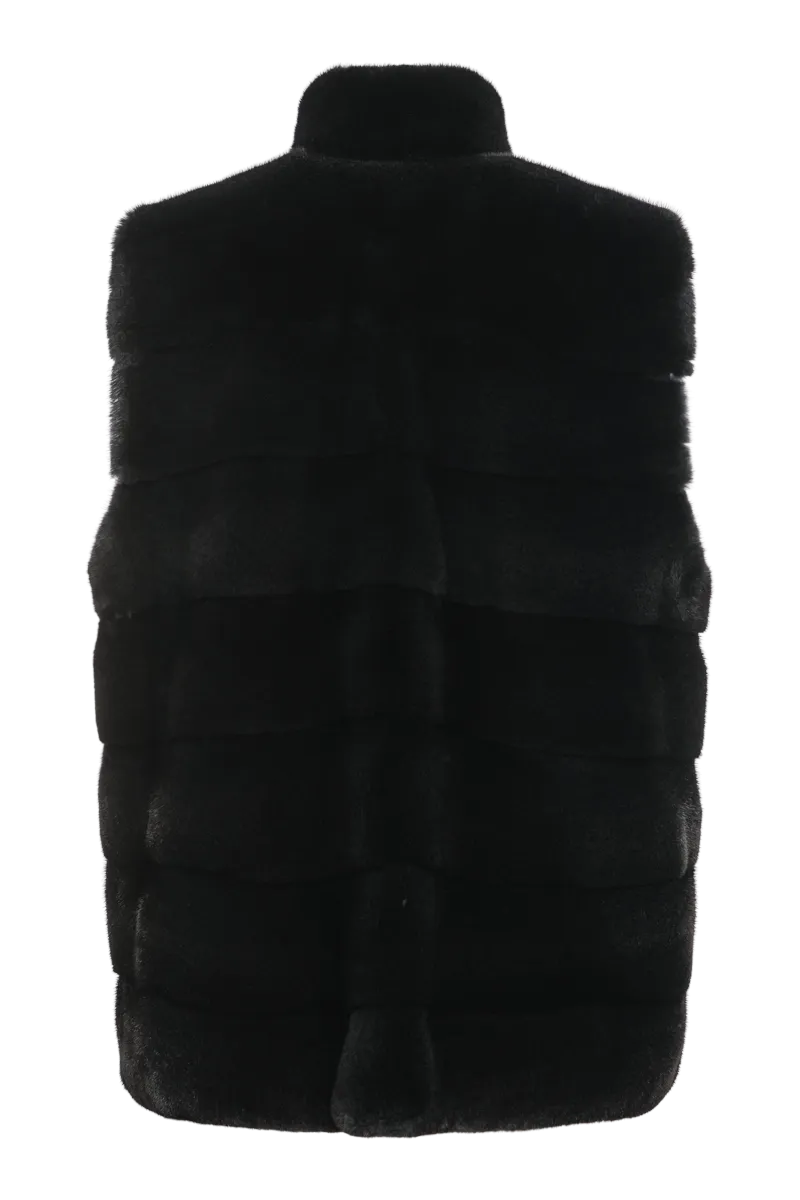 Blackglama Horizontal Mink Fur Vest - Stand-Up Collar