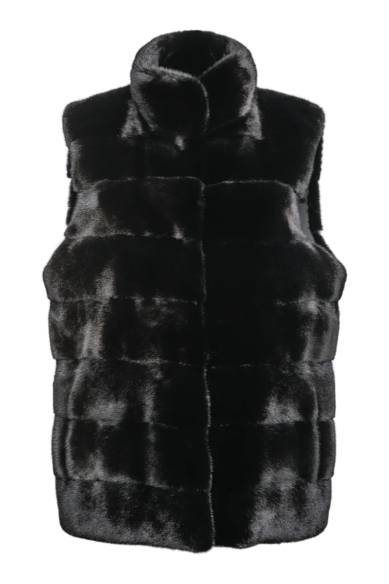 Blackglama Horizontal Mink Fur Vest - Stand-Up Collar