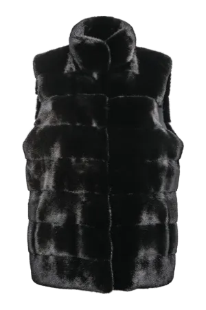 Blackglama Horizontal Mink Fur Vest - Stand-Up Collar