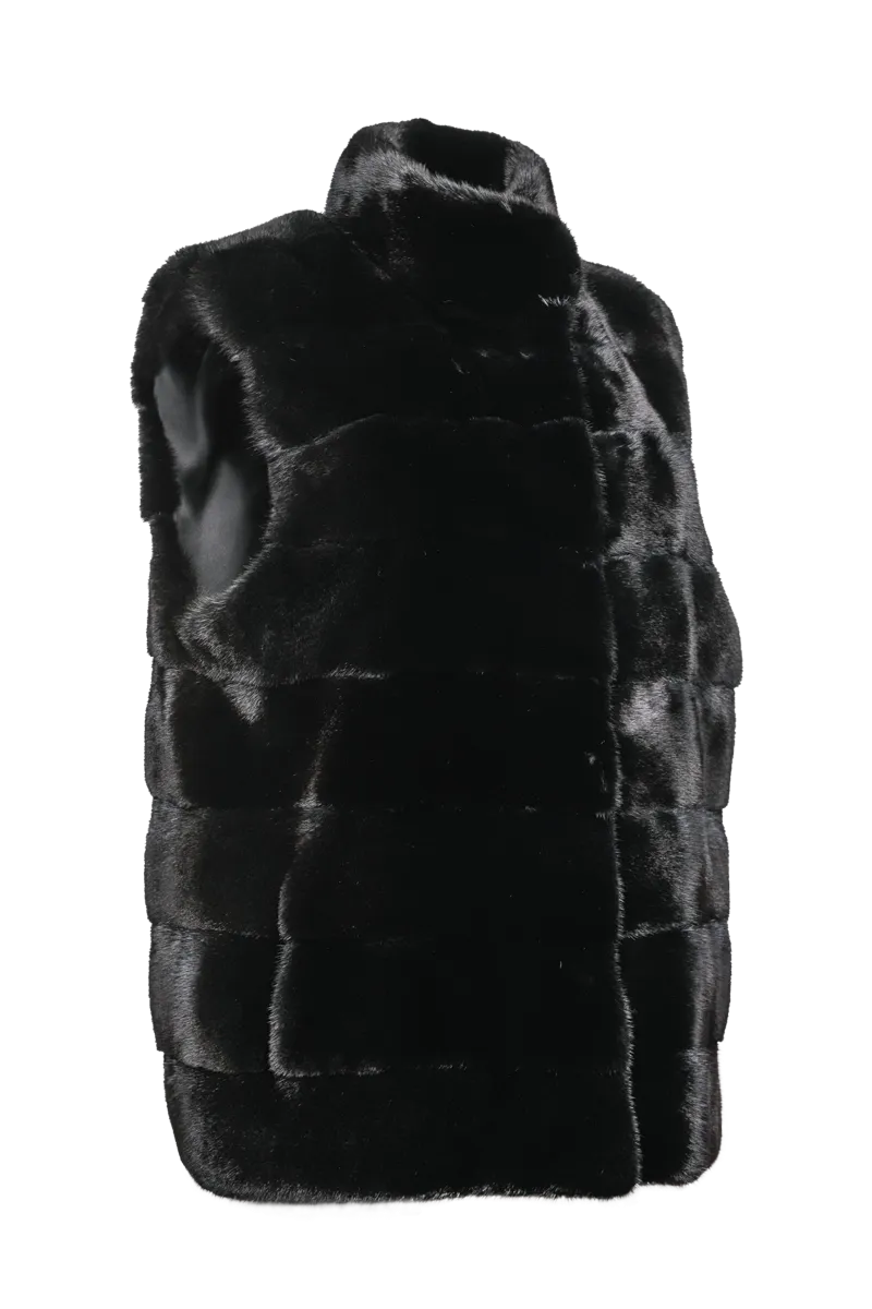 Blackglama Horizontal Mink Fur Vest - Stand-Up Collar