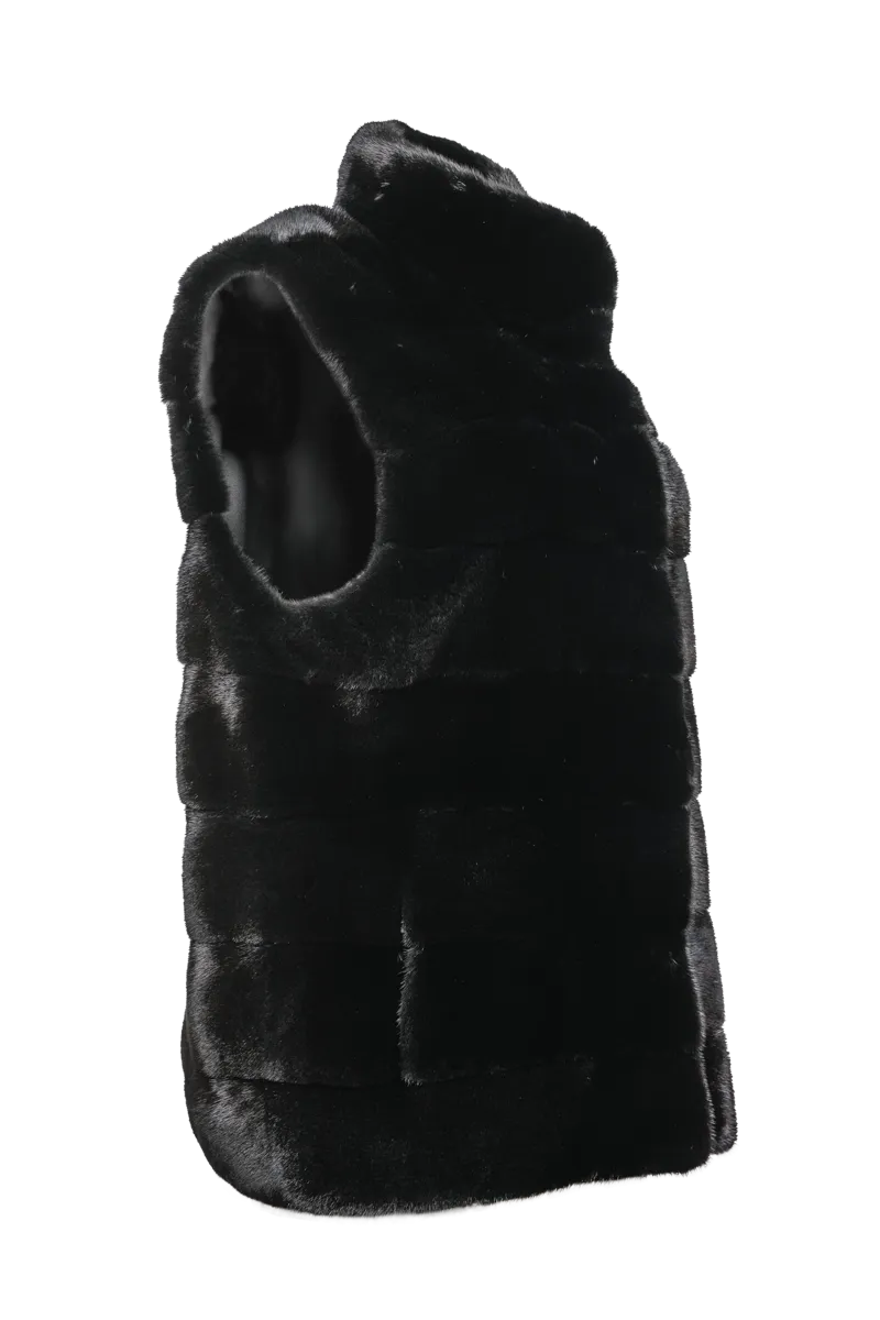 Blackglama Horizontal Mink Fur Vest - Stand-Up Collar