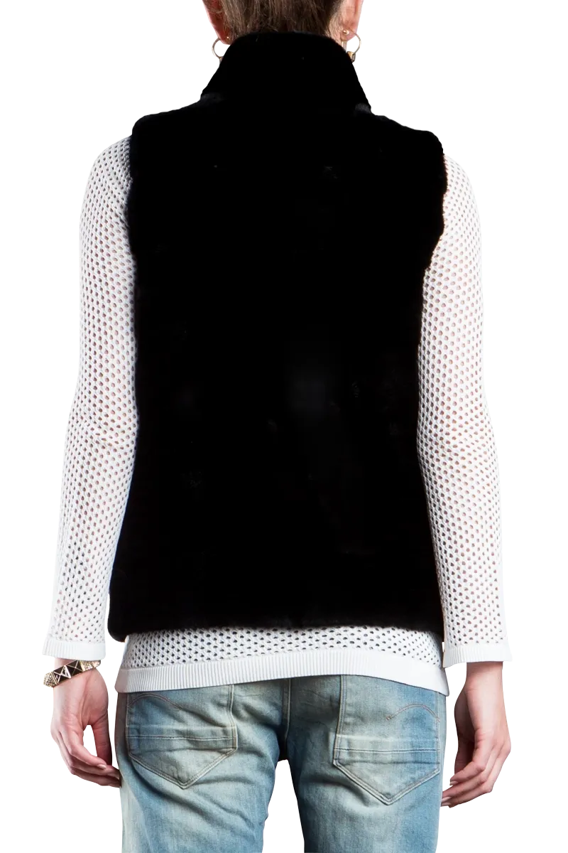 Blackglama Horizontal Mink Fur Vest - Stand-Up Collar