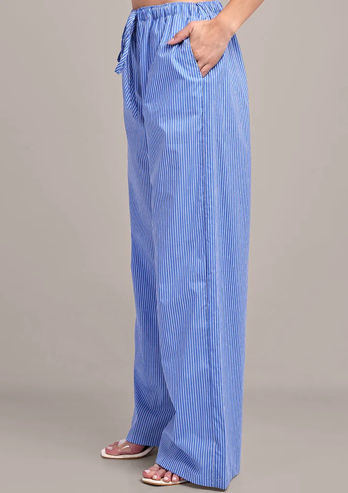 Blue & White Stripe Bow Detail top And Pants Set