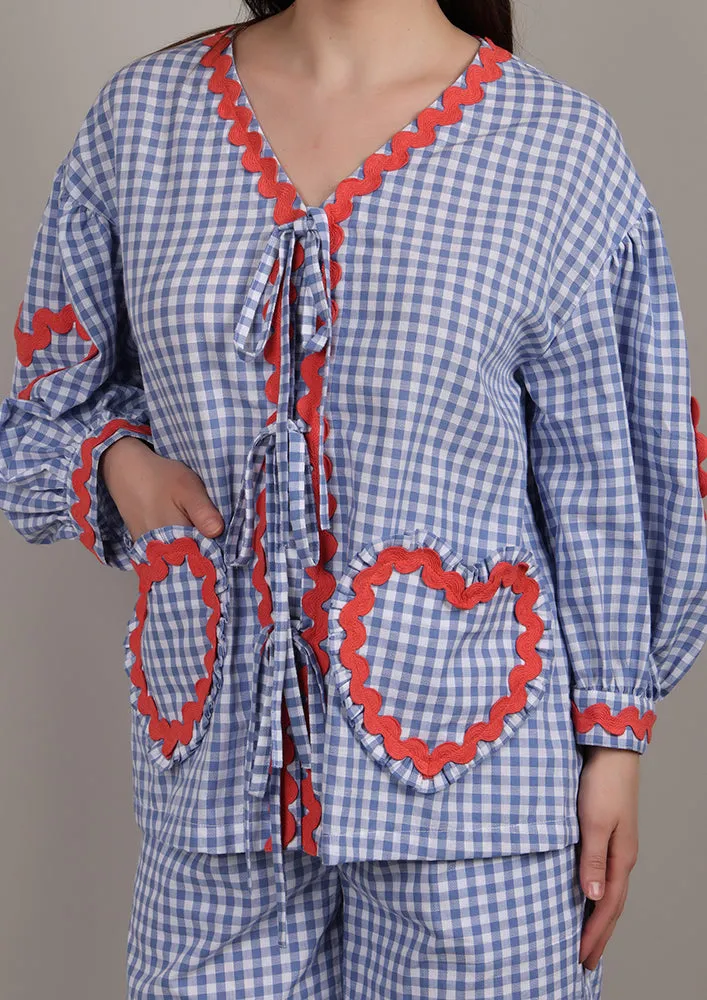 Blue Check Heart Pocket Co-ord Set