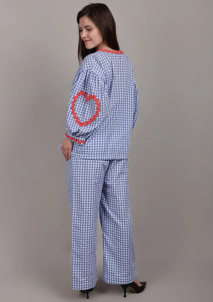 Blue Check Heart Pocket Co-ord Set