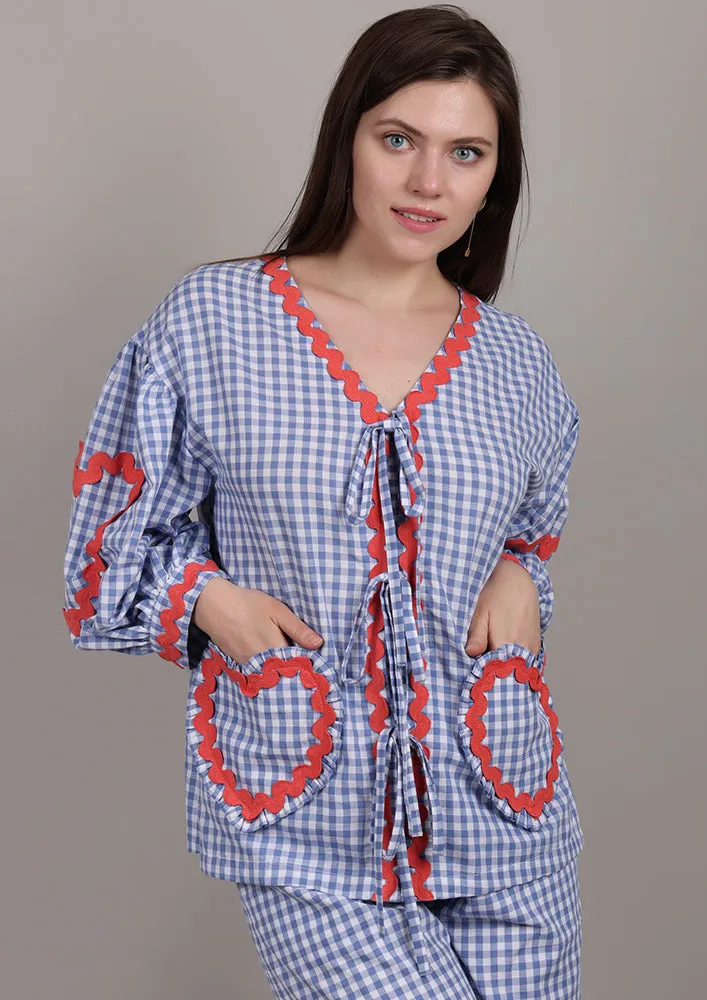 Blue Check Heart Pocket Co-ord Set