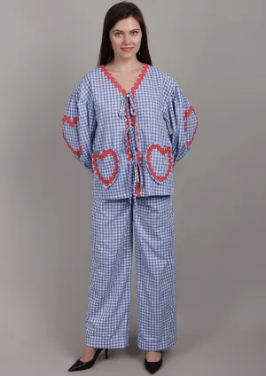 Blue Check Heart Pocket Co-ord Set
