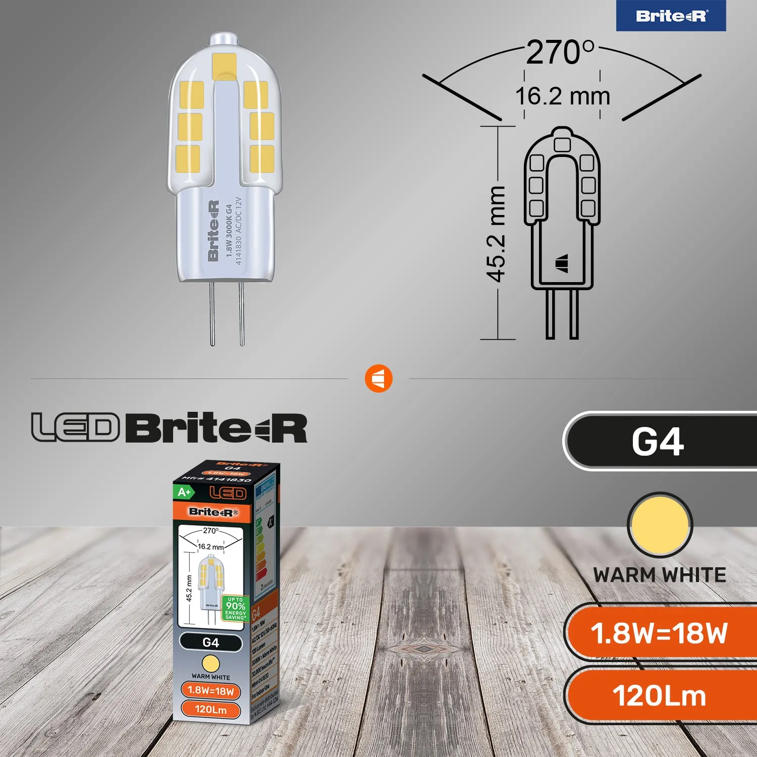 Brite-R 1.8W G4 LED Bulb Warm White 3000K