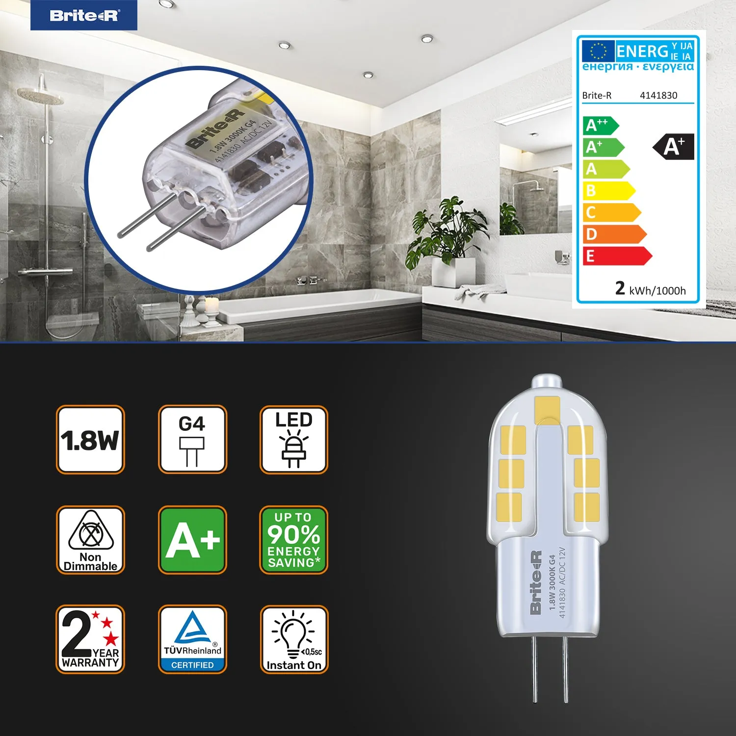 Brite-R 1.8W G4 LED Bulb Warm White 3000K