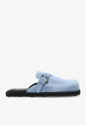 Buckle Suede Flat Mules