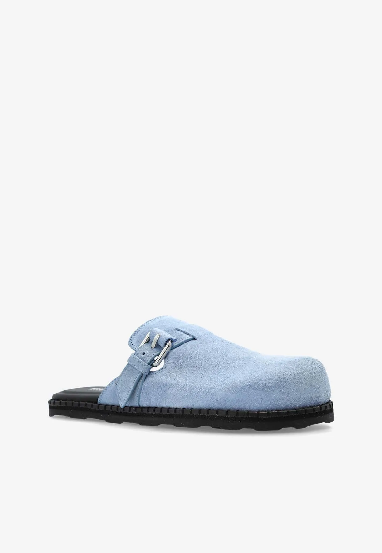Buckle Suede Flat Mules