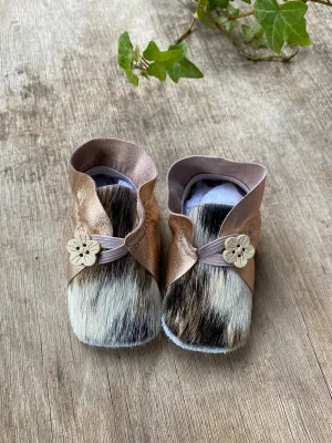 Button Bootie - Rose Gold & Cowhide