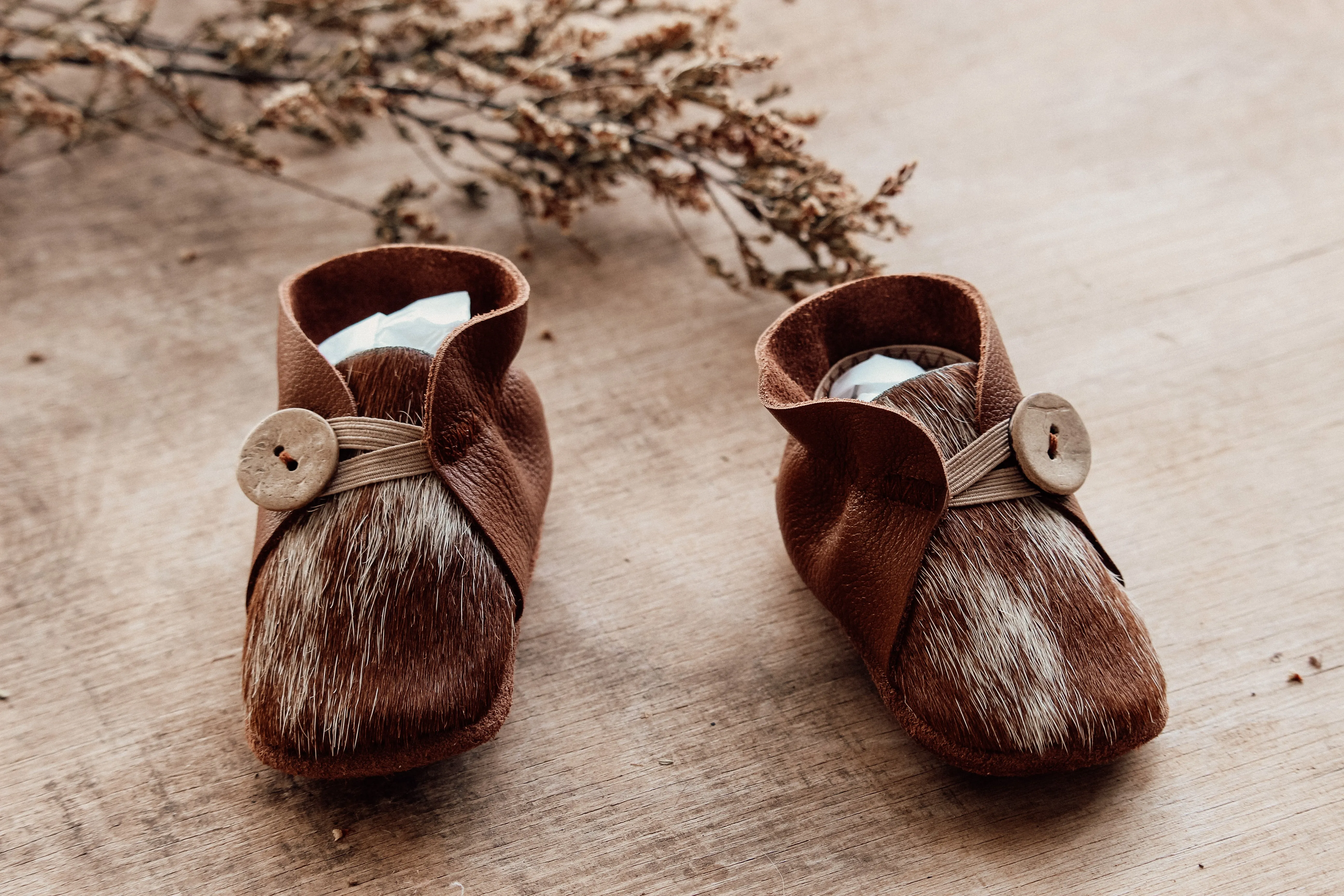 Button Bootie - Tan & Cowhide