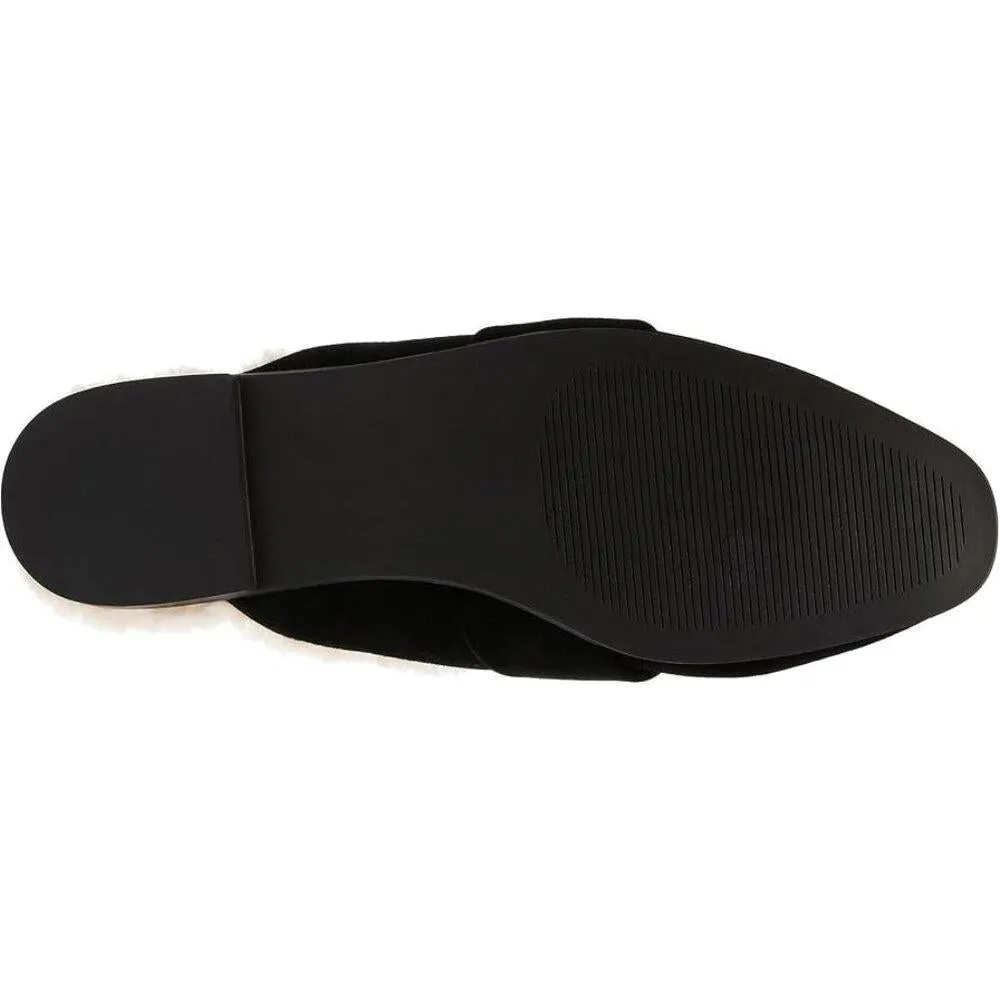 Chart Black Suede Shearling Lined Flat Loafers