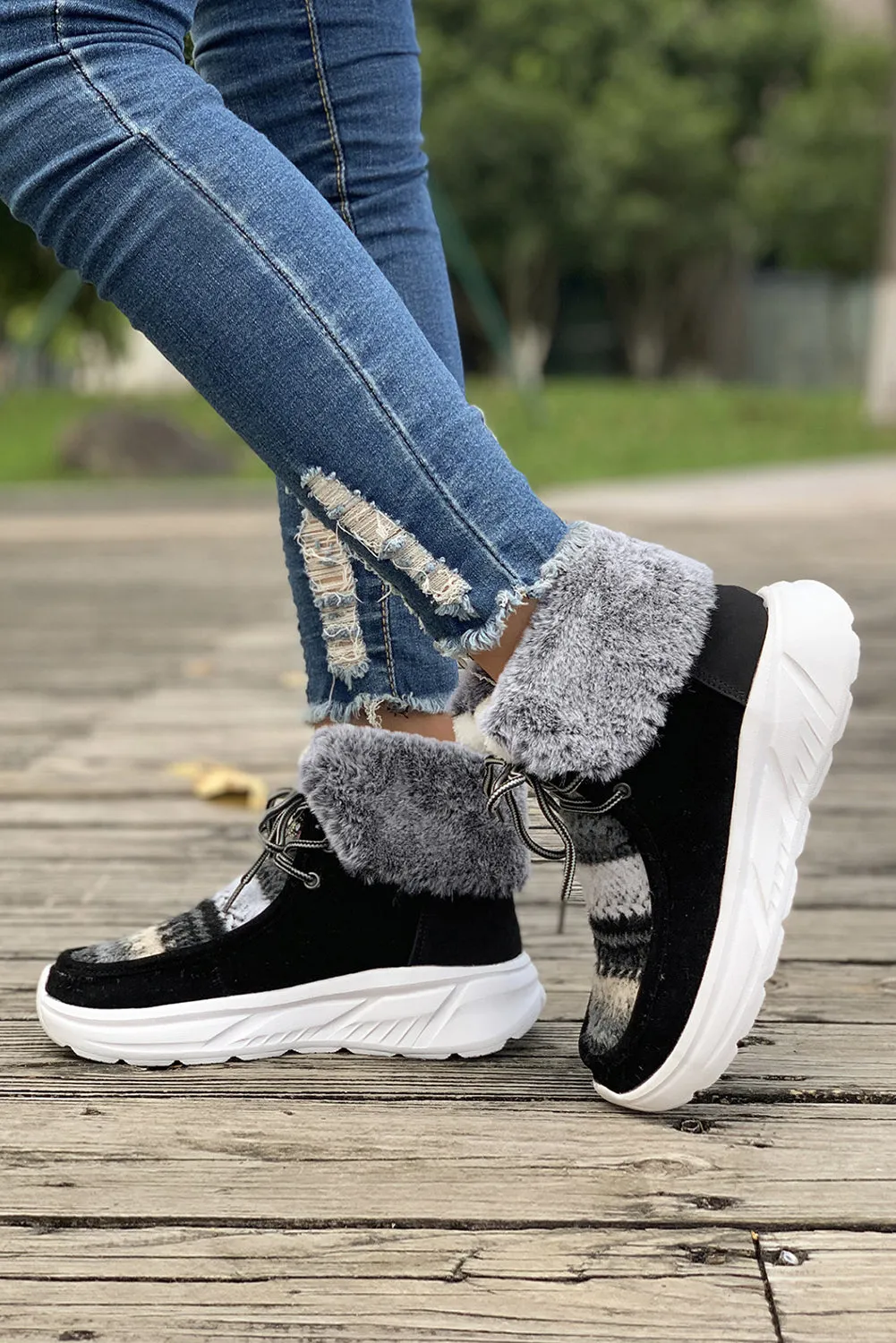 Chestnut Striped Raw Hem Patchwork Lace Up Sneakers