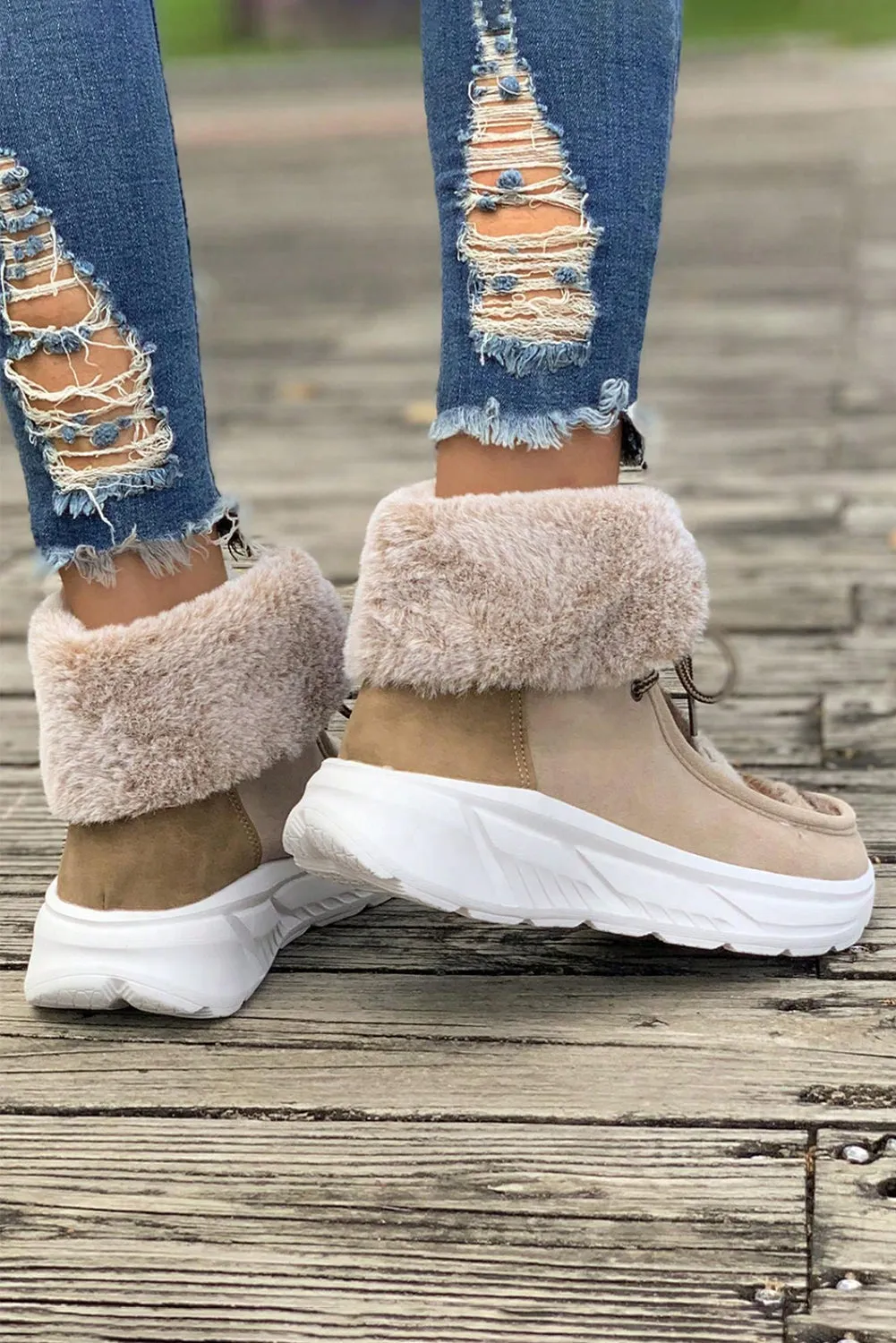 Chestnut Striped Raw Hem Patchwork Lace Up Sneakers