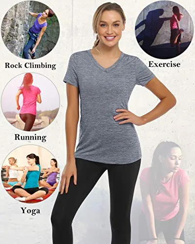 CHICHO V Neck Pocket T-Shirts Women, Outwear Sweat-Wicking Stretch Short Sleeve Teen Shirt Loose Fit Quick Dry Absorb Sweat Working Out Sport Top Blue XXLarge
