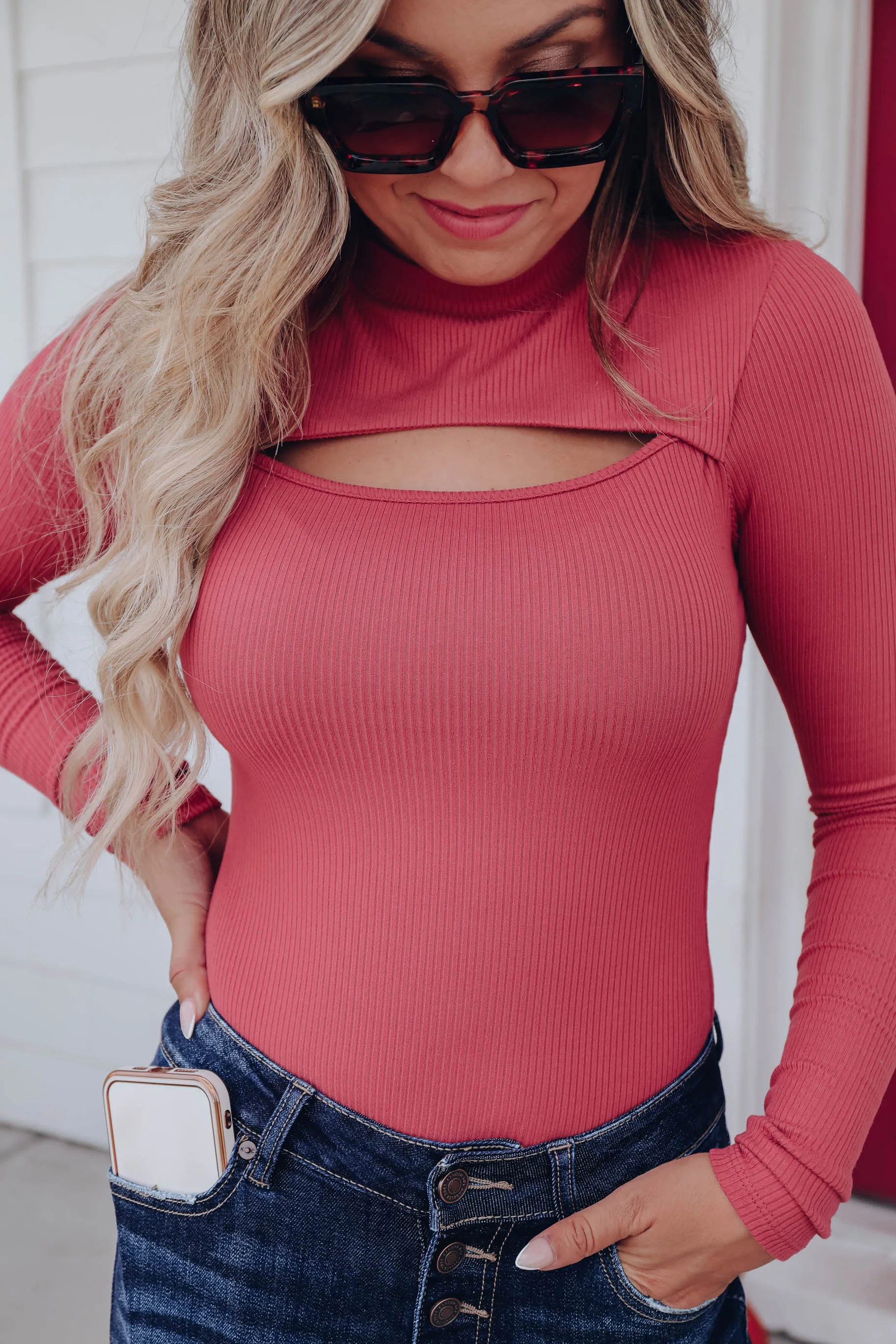 Christa Cut-Out Bodysuit- Deep Mauve