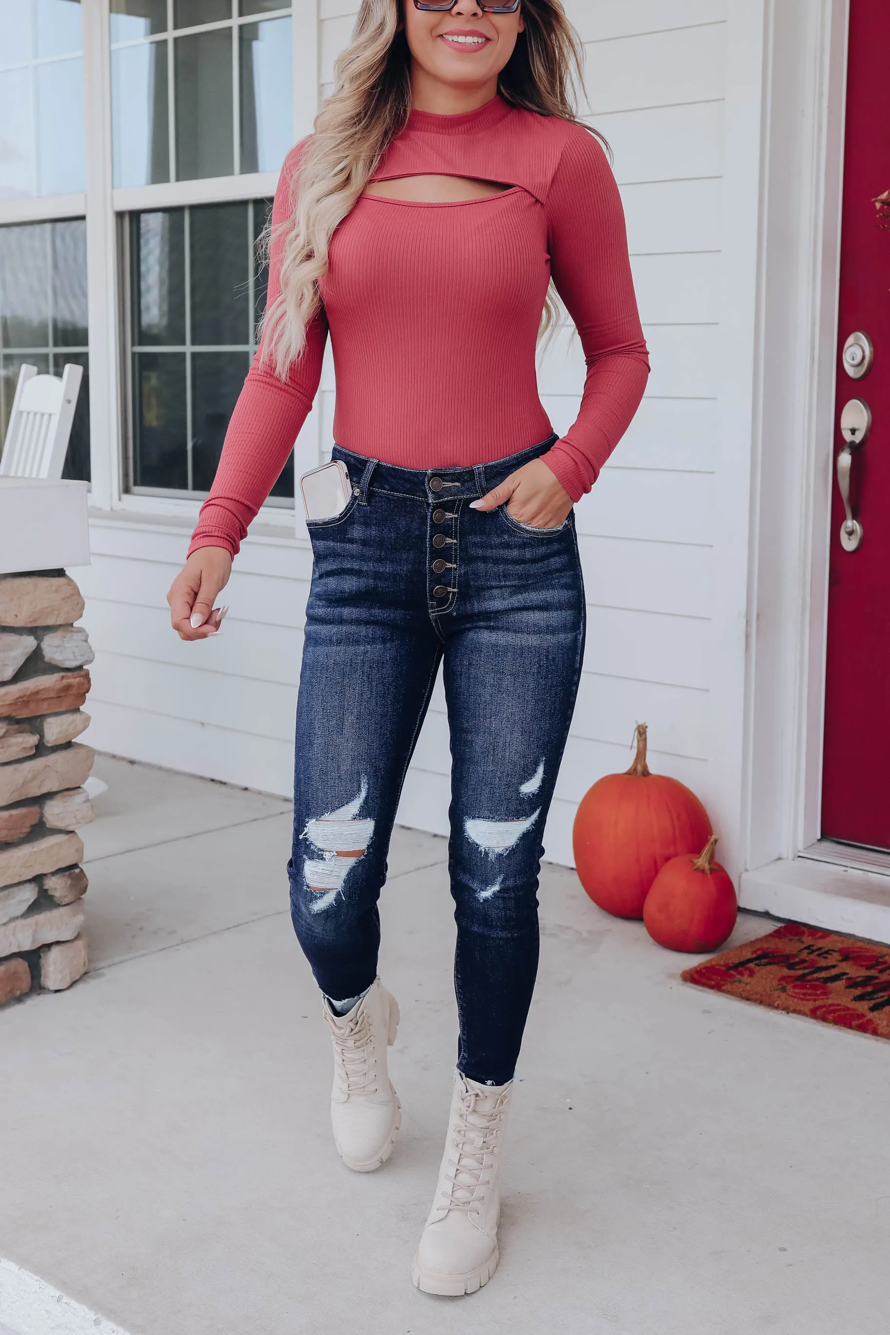 Christa Cut-Out Bodysuit- Deep Mauve