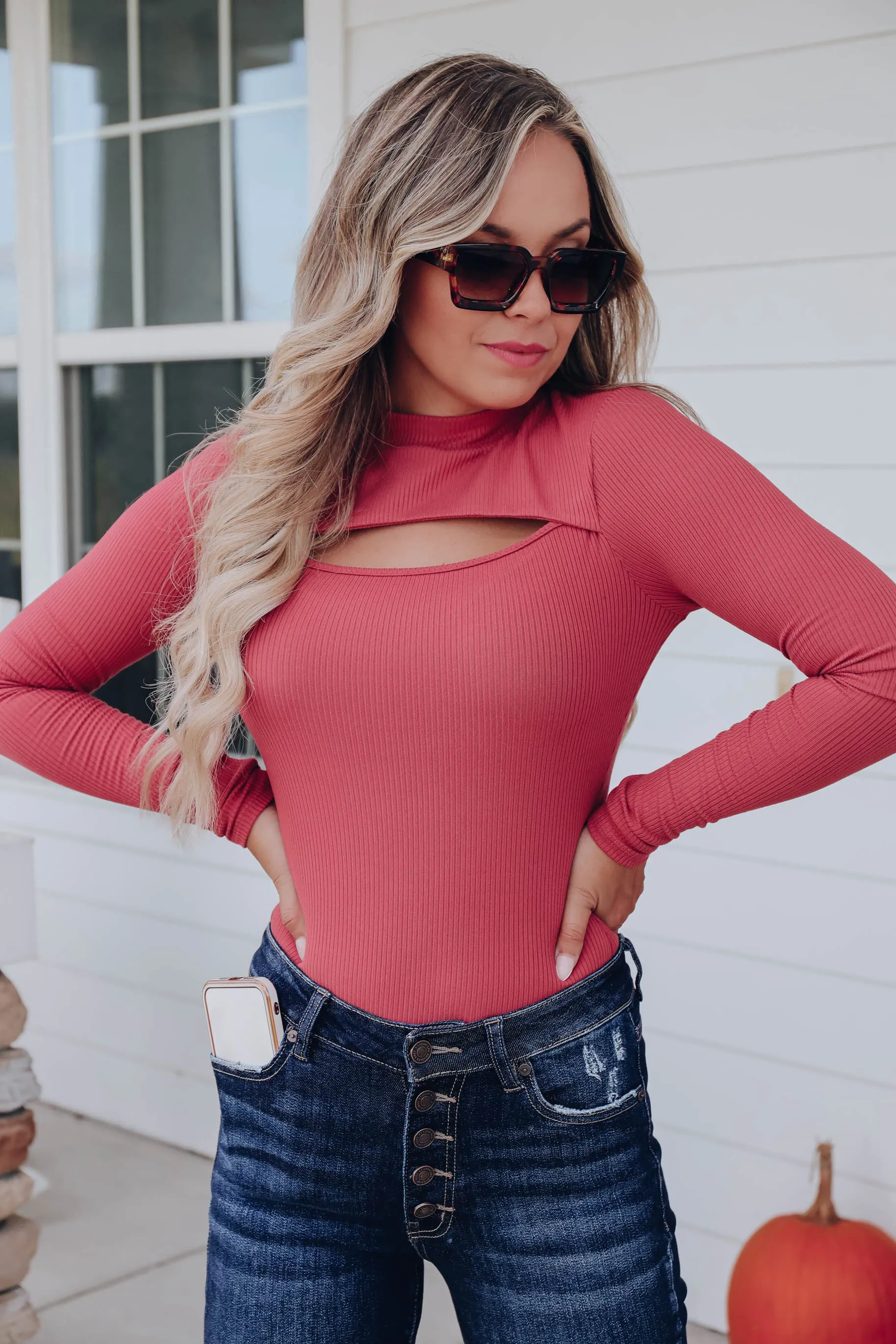 Christa Cut-Out Bodysuit- Deep Mauve