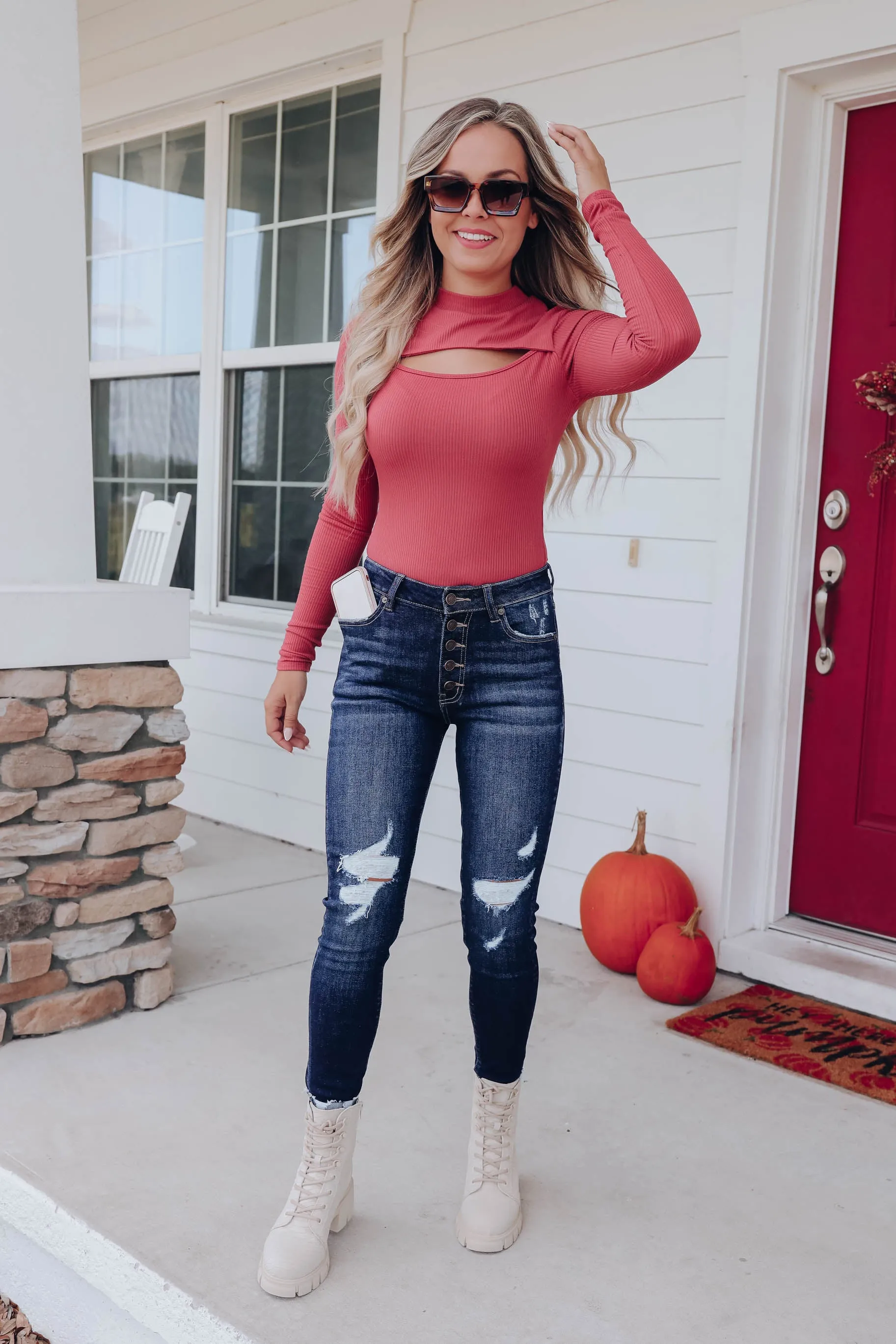Christa Cut-Out Bodysuit- Deep Mauve