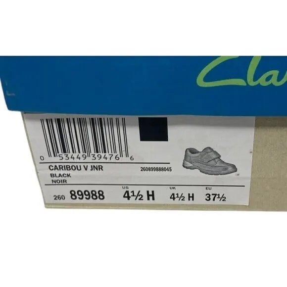 Clarks Boys Black Caribou Sneakers Size 4.5 H Leather NEW NIB