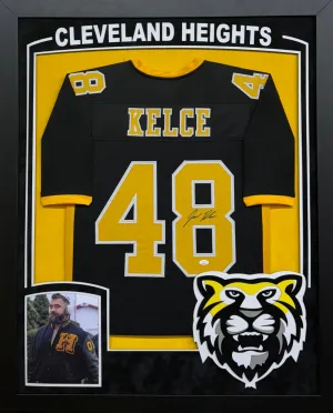 Cleveland Heights Jason Kelce Hand Signed Autographed Custom Black Jersey Framed & Double Suede Matted with XL 3D Logo, Team Name Cut Out with JSA COA